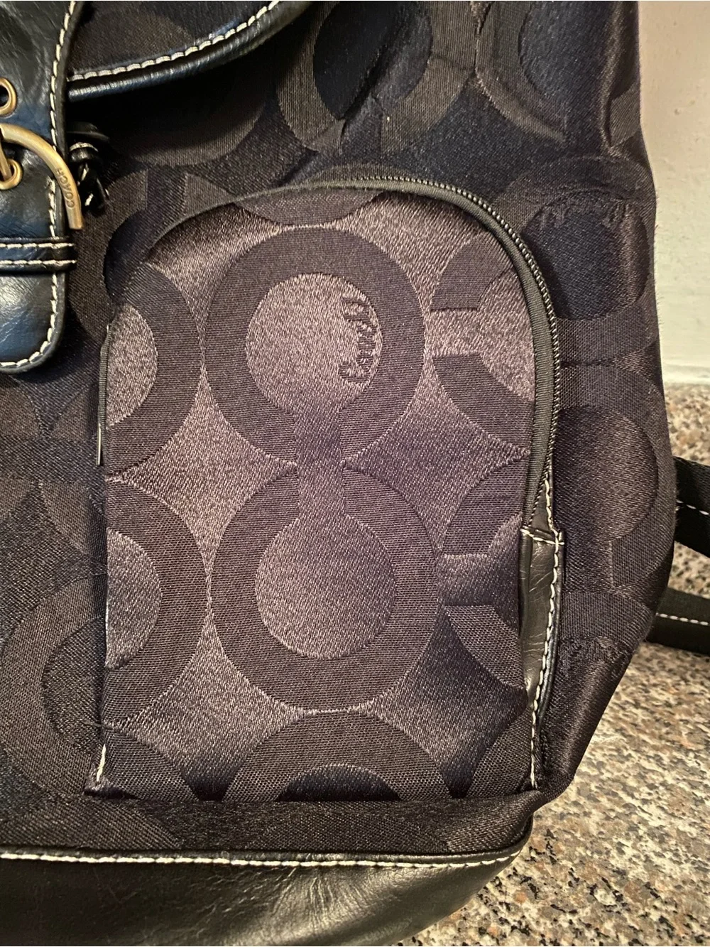 Coach Black Signature Canvas Drawstring Backpack with Leather Trim - Picture 4 of 9